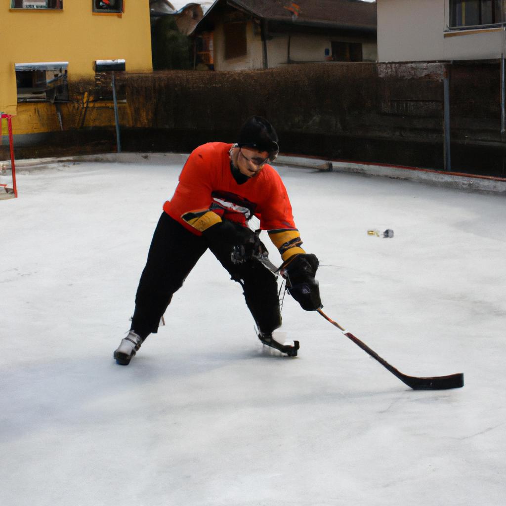 Person demonstrating ice hockey strategies