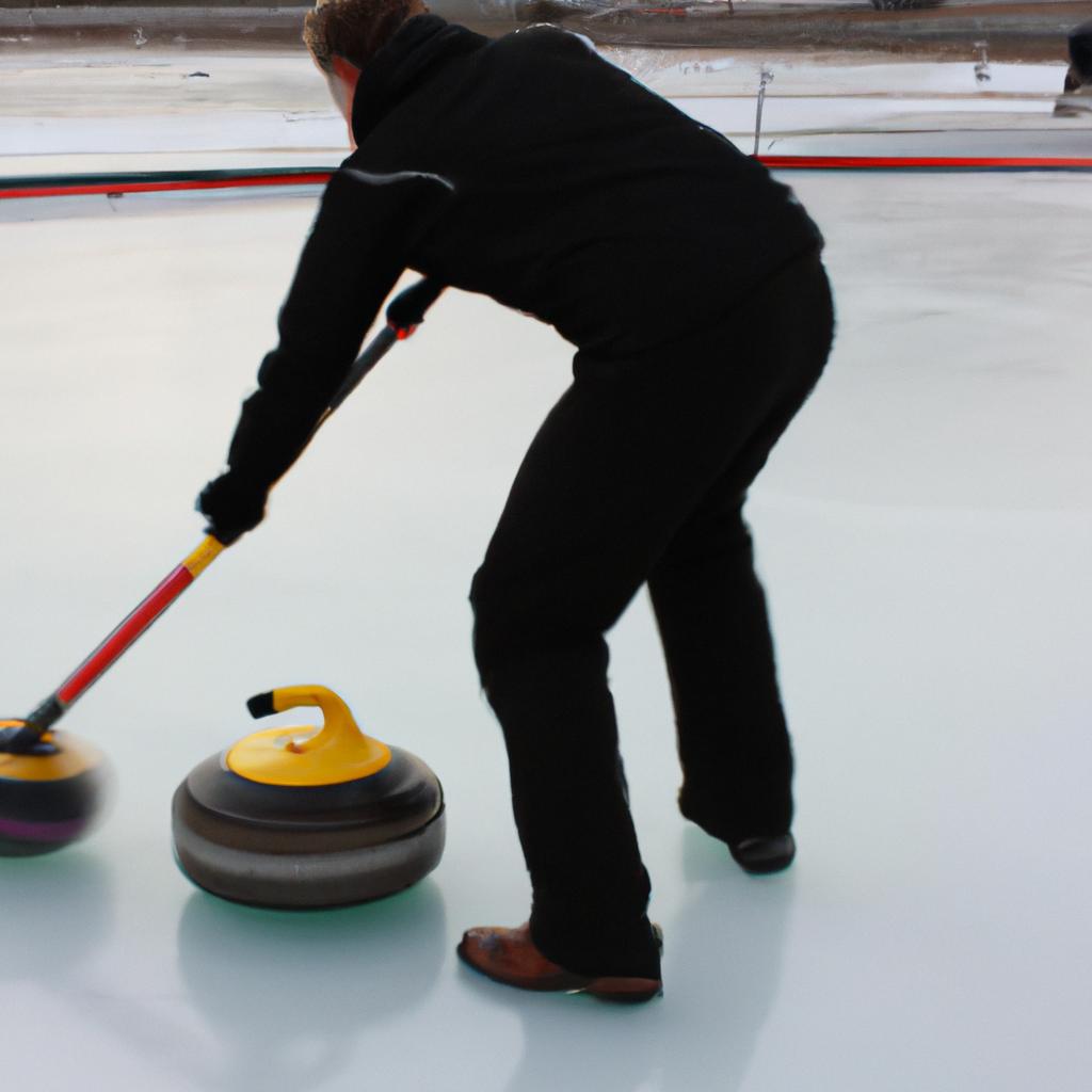 Person playing curling on ice